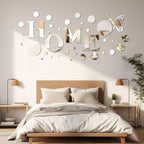JEPELUS 37 Pieces 3D Mirror Wall Decor Home Sign Letters and Round Shape, Acrylic Acrylic Mirror Wall Stickers Decorative Art Decals for Home Living Room Bedroom Farmhouse Decoration (Silver)