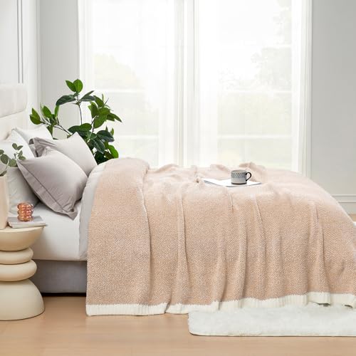 Snuggle Sac Queen Size Bedding Blankets, Super Soft Warm Oversized Bed Blankets Cozy Knit Fuzzy Blankets for Bed, Heather Beige, 90x90 inches - color: Heather Beige, size: Queen (90"x90")