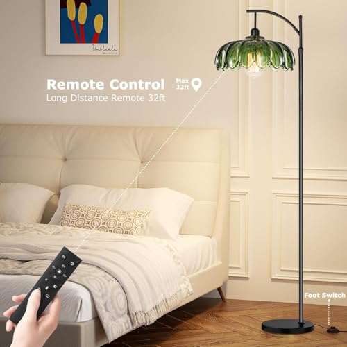 QIYIZM Glass Floor Lamp for Living Room,Bedroom,Gold Dimmable Standing Lamp with Remote,Mid Century Modern Brass Tall Lamp Boho Vintage Retro Floor Lamps Arc Green Flower Floor Light Lamp Bohemian - size: 04-Floor Lamp
