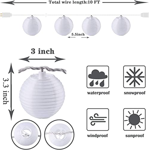 Vigdur Lantern String Lights Waterproof Connectable Nylon Hanging Lantern String Lights Plug in White Decorative Lights for Patio Wedding Party Bedroom Indoor Outdoor Use,9.84FT - color: White