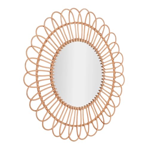 American Art Decor Round Decorative Wall Mirror - Boho Woven Rattan Mirror - Small Hanging Accent Mirror for Living Room, Bedroom, Kitchen, Bathroom, Entryway & More (25")