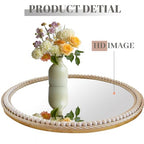 Gluck Plants Gold Round Mirror - 24" Rustic Beaded Farmhouse Decorative Accent Mirror for Bathroom, Living Room, Bedroom, Fireplace, Hallway