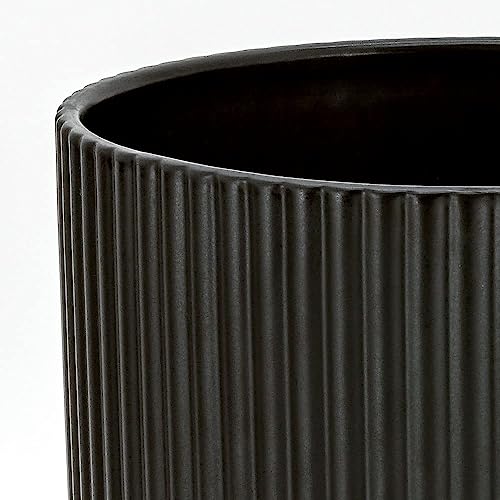 Amazon Basics Fluted Ceramic Planter Pot for Indoor Outdoor Plants, Round Flower Pot with Drainage Hole, 10-inch, Black - color: Black, size: 10-Inch