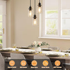 Licperron 3-Light Pendant Light Fixtures, Black Pendant Lights Kitchen Island, Adjustable Pendant Lighting with Clear Glass Shade, Modern Hanging Light Fixtures for Dining Room, Hallway, Living Room - size: 3-Lights