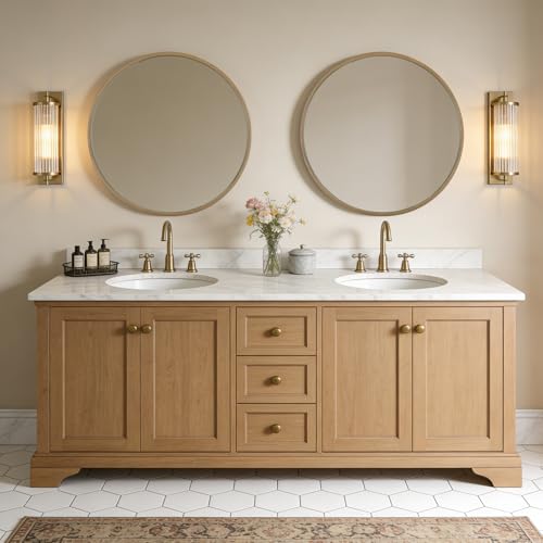 WallBeyond Round Mirror with Wood Frame, 28" Circle Modern Decoration Large Home Decor Mirror for Bathroom Living Room Bedroom Entryway (28" Diameter, Natural Wood) - color: Natural, size: 28"L x 28"W