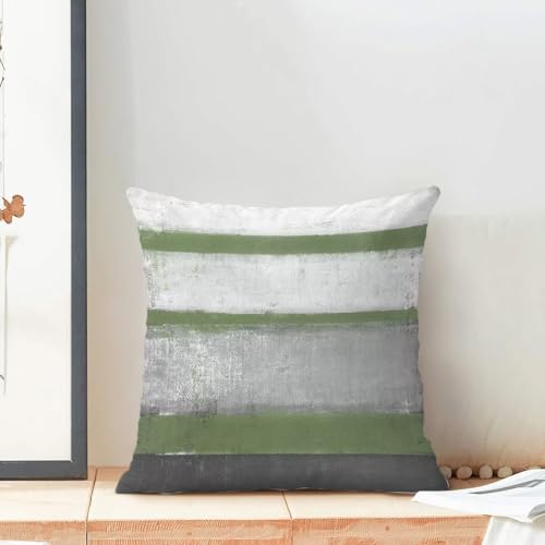 AEIOAE Sage Green Grey Pillow Covers 18x18 Set of 2 Beige Abstract Art Painting Striped Decorative Throw Pillow Covers Cotton Square Modern Cushion Case for Home Couch Sofa Outdoor - color: Sage Green, size: 18" x 18" (Pack of 1)