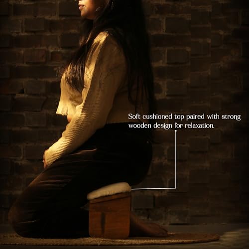 HOMORA Handcrafted Wooden Meditation Bench – Ergonomic Cushioned Yoga Stool, Ergonomic Kneeling Stool for Prayer, Yoga, Zen Meditation, Floor Sitting – Portable Low Table for Home & Studio
