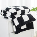 Carriediosa Checkered Throw Blanket 50" X 60", 400GSM Ultra Soft Microfiber Fuzzy Fluffy Reversible Cute Preppy Knitted Blankets Cozy Plush Fall Throws for Couch, Bed, Sofa, Black - color: Check - Black, size: 50" X 60"