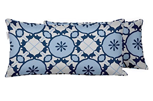 Indoor/Outdoor Polyester Fabric Lumbar Pillow Cover, All-Weather Waterproof Rectangular Cushion Case for Patio Furniture, 12 x 18 Set of 2 - Mandala-20 - color: Light Blue, size: 18" x 12" (Pack of 2)