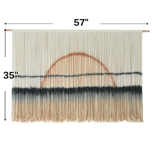 Jakalin Macrame Wall Hanging Large Sunset Dip Dye Boho Tapestry Handmade Woven Cotton Wall Art for Bedroom, Living Room, Above Bed Neutral Modern Minimalist Decor 57" Wx35 L - color: Black and Brown