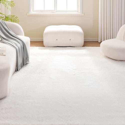 Amazon Basics Fluffy Washable Area Rug, Shaggy Carpet for Living Room, Bedroom, 5' W × 7' L, Cream - color: Cream, size: 5' x 7' (Rectangular)
