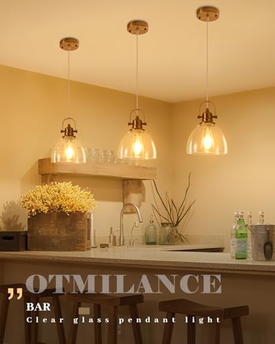 Gold Pendant Lights Kitchen Island 2 Pack, 7.5 inch Farmhouse Glass Pendant Lights, Vintage Gold Glass Pendant Light, Island Pendant Lights for Dining Rooms, Living Room, Bar - color: Clear Glass-Gold+Cord, size: 2-Pack