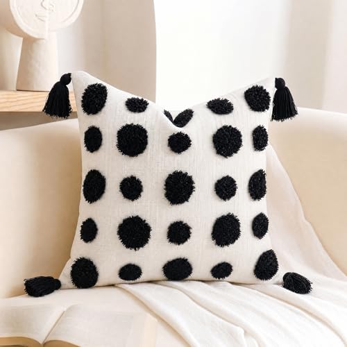 PANOD Super Soft Farmhouse Decorative Plush Throw Pillow Covers 20 x 20 Black,Solid Pom pom Tufted with Tassels Modern Accent Boho Square Cushion Cover Pillow Case for Couch Sofa - color: Black, size: 20" x 20" (Pack of 1)