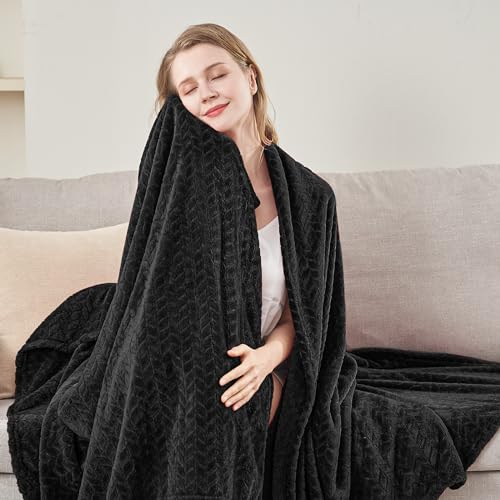 inhand Black Soft Throw Blanket for Couch, Super Soft Flannel Cozy Blankets & Throw for Adults, Plush Blankets for All Season 50×60 Inches - color: Carbon Black, size: Throw/Travel-50x60 IN