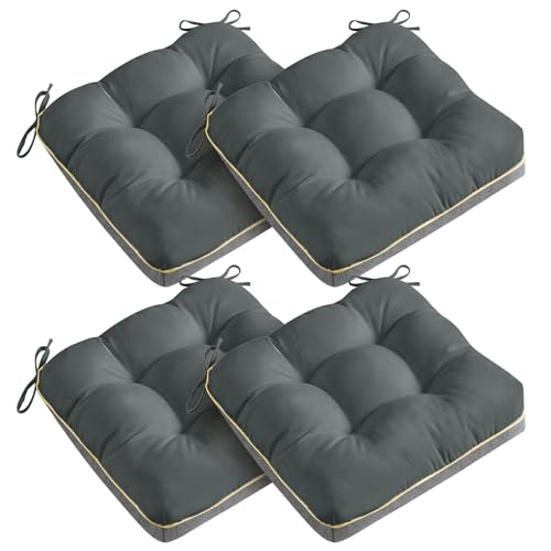 4 Pack 19x19 Inch Shredded Foam Chair Cushions with Straps - All-Season Seat Pads for Indoor/Outdoor Dining, Office, Patio, Kitchen Chairs (Gray, 19 INCH × 19 INCH) - color: Gray