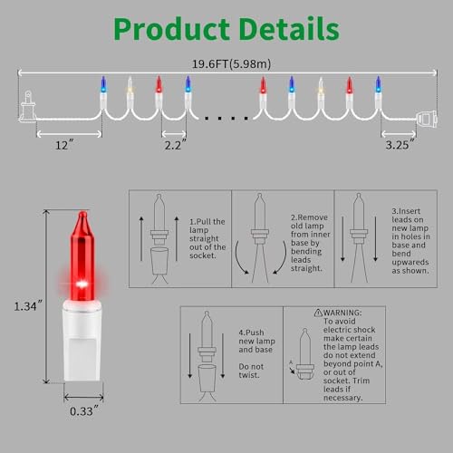 LAMPHOME 100 Count Red White and Blue Mini String Lights with White Wire,Connectable 19.6ft 120V Waterproof 4th of July Patriotic Incandescent Lights, Independence Day Lights for Outdoor Indoor Decor - color: Red White Blue