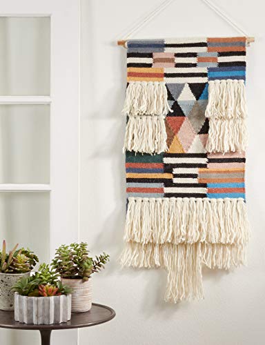 SARO LIFESTYLE Bohem Collection Textured Woven Wall Hanging with Fringe Design, 18" x 40", Multi