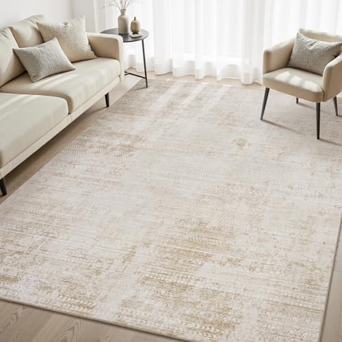 5x7 Area Rugs for Living Room Non Slip Machine Washable Rug Distressed Abstract Soft Indoor Carpet Neutral Boho Rug for Bedroom Dining Room Playroom Office, Beige - color: Beige, size: 5' x 7' (Rectangular)