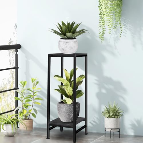 Plant Stand Indoor, Tall Plant stands for Indoor Outdoor Plants, 2 Tier Heavy Duty Plant Shelf 31" Metal Pedestal Stand Modern Corner Flower Stand for Patio, Living Room, Balcony(Black) - color: black, size: 31''