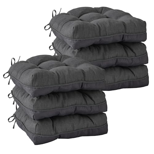 IASEAHK Chair Cushions for Dining Chairs, Seat Cushions for Kitchen Chairs, Indoor Seat Cushions with Ties, Tufted Foam Chair Pads, Non Slip Chair Cushions Set of 6, 15.5" x 15.5" x 4", Dark Grey - color: Dark Grey, size: Pack of 6