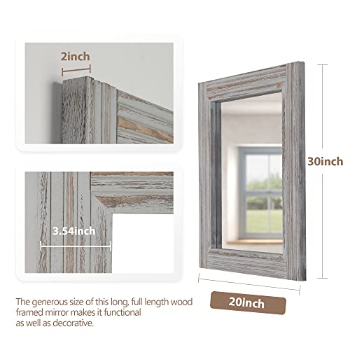 YOSHOOT Hand-Made Wooden Spliced Wall Mirror for Bathroom, Rustic Farmhouse Vanity Mirror, Décor Wall Art, Solid Wood Frame, Vertical or Horizontal Hanging - color: Spliced White Grey, size: 30"L x 20"W