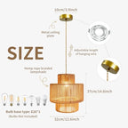 12.6'' Boho Rattan Chandelier Pendant Light Hand-Woven Wicker Pendant Light Fixture Farmhouse Rustic Ceiling Hanging Lamp for Dining Room Over Table Kitchen Island Living Room Bedroom Foyer - color: 12.6″