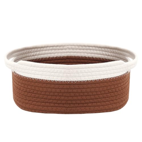 JMvicyroam Woven Basket,Small Rope Storage Bin with Handles & Ribbon Bag, Organizer for Shelves Closets,Gift Basket Empty for Birthday,Books,Dog Toys, White&Brown - color: White&Brown, size: 1 Pack