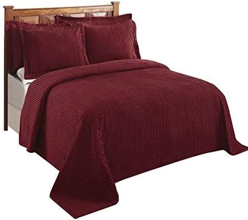 Better Trends Chenille Bedspreads King Size, Burgundy 100% Cotton Chenille Stripe Design Tufted Bedding Coverlet Soft Lightweight, 120"x110" 1 Piece Jullian Collection