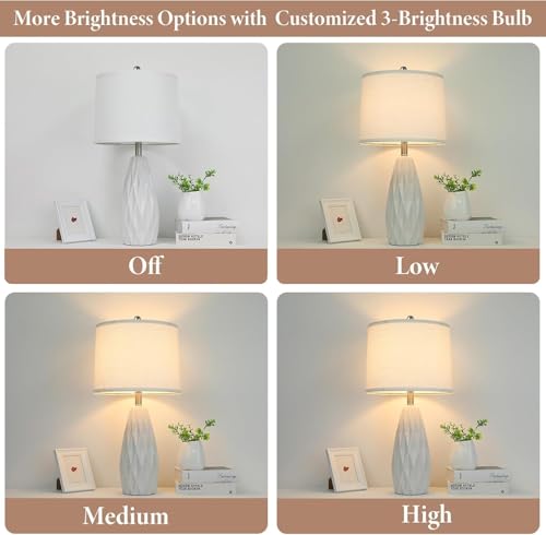 25'' Table Lamp White Table Lamps Modern Ceramic Lamps for Night Stand - Dimmable Bedside Lamps for Nightstand, Bedroom Lamp for Living Room Desk End Table Office Guest Room - color: White