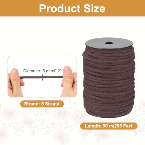 MECCANIXITY Macrame Cord 5mm x 295 ft Handmade Natural Cotton Rope, 8 Strand Twisted Braided Rope Cord for Plant Hanger Wall Hanging Dream Catcher Crafts Home Decoration, Dark Brown - color: Dark Brown