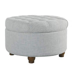 HomePop 25" Button Tufted Round Storage Ottoman - Light Blue - color: Light Blue