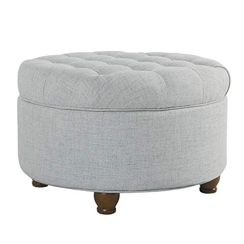 HomePop 25" Button Tufted Round Storage Ottoman - Light Blue - color: Light Blue