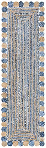 SAFAVIEH Cape Cod Collection Runner Rug - 2'3" x 6', Blue & Beige, Handmade Boho Braided Jute & Cotton, Ideal for High Traffic Areas in Living Room, Bedroom (CAP201C) - color: Blue/Beige, size: 2'3" x 6' (Runner)