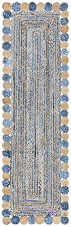 SAFAVIEH Cape Cod Collection Runner Rug - 2'3" x 10', Blue & Beige, Handmade Boho Braided Jute & Cotton, Ideal for High Traffic Areas in Living Room, Bedroom (CAP201C) - color: Blue/Beige, size: 2'3" x 10' (Runner)