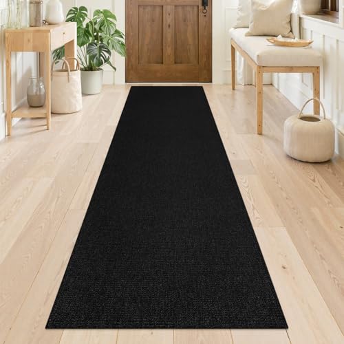 Hallway Washable Runner Rug 2x8 Ft for Hallways Cotton Non Slip Rubber Backed Kitchen Runner Braided Indoor Floor Carpet for Entryway Hallway Kitchen Bedroom(Black) - color: Black/Dark Grey, size: 2x8