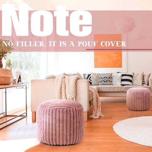 Teenyyou 2 Pcs 20 x 15 Inch Unstuffed Pouf Cover Ottoman Foot Rest - No Filler, Faux Rabbit Fur Foot Stool Floor Bean Bag Floor Chair Storage for Living Room Bedroom Home Decor(Pink) - color: Pink, size: 20 x 15 In