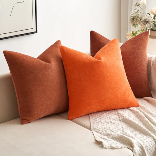 MIULEE Pack of 2 Rust Decorative Pillow Covers 18x18 Inch Soft Chenille Couch Throw Pillows Farmhouse Cushion Covers for Home Decor Sofa Bedroom Living Room - color: Rust, size: 18" x 18" (Pack of 2)