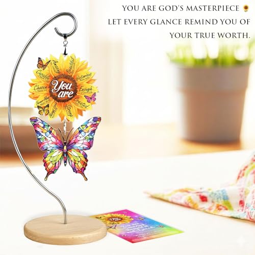 Christian Gifts for Women Birthday, Butterfly Inspirational Gift for Friends, Mom, Sister, Girl, Female Coworker, Christian, God Says You are Sunflower Gifts for Women, Religious Desk Decor - color: 03 - Sunflower Butterfly