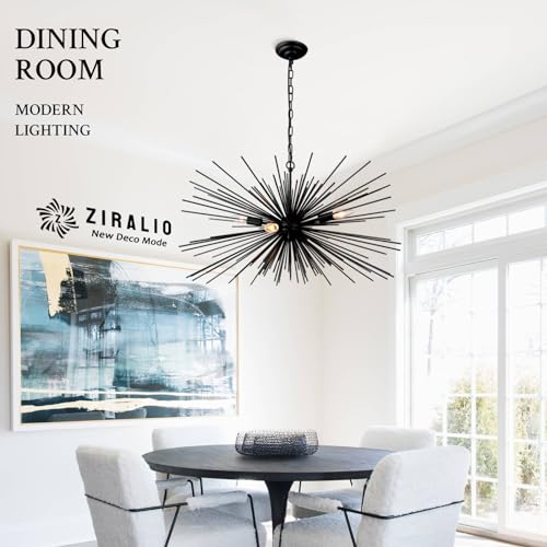 31in Black Sputnik Chandelier 4-Light Starburst Chandelier Light Fixture Solid Metal Mid-Century Modern Satellite Light Fixture for Dining Room Bedroom Bathroom Entryway Kitchen Island Foyer - color: Black 31" 4-Light