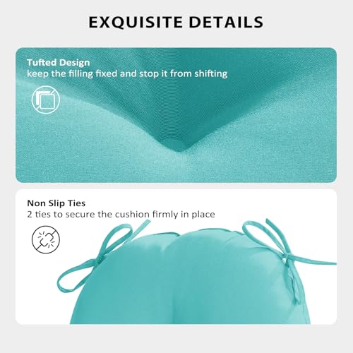 Round Outdoor Chair Cushions, Tufted Bistro Chair Cushions with Ties, Thickened Round Seat Cushion for Patio Furniture, 2 Pack, 15x15 Inch, Teal - color: Teal, size: 2 Count (Pack of 1)