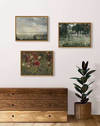 InSimSea Framed Canvas Wall Art, Vintage Bathroom Shelf Art, Poppy Picture, Kitchen Counter Moody Decor, 12"x16", Small Size - color: A Bed of Poppies, size: 16"L x 12"W