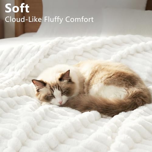 HIMEET Fleece Off White Throw Blanket for Bed - 300GSM Ribbed Cozy Blanket for Couch, Graduation Birthday Gifts for Women Men Her, College Dorm Essentials Boho Aesthetic Room Throws, 50x60 Inches - color: Off White, size: Throw (50" x 60")