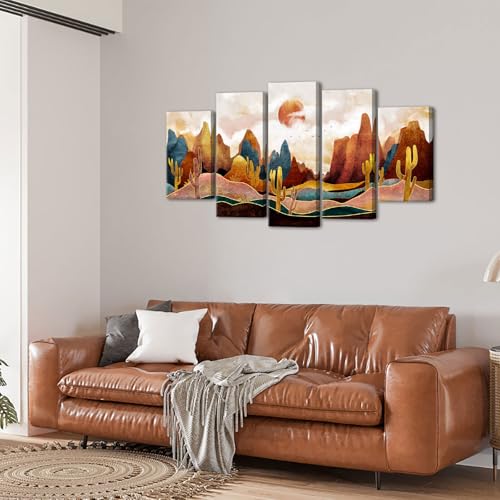 KLVOS Abstract Mountain Canvas Wall Art Large Nature Scenery Wall Decor Sunrise Desert Cactus Wilderness Minimalism Rustic Landscape Picture Print Artwork for Living Room Bedroom Office Home Decor