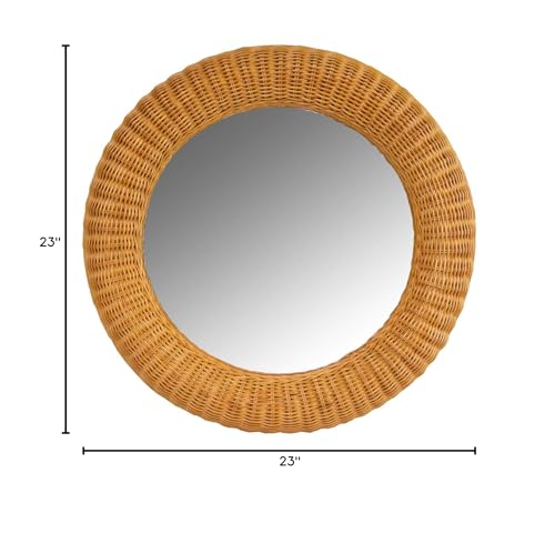 Real Authentic Honey Wicker Rattan Mirror 23" Round