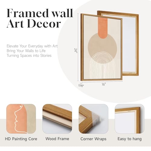3 Piece Framed Abstract Boho Canvas Wall Art for Living Room, Large Mid Century Modern Geometric Line Prints Paintings, Neutral Minimalist Beige Orange Artwork Decor for Bedroom Entryway, 16x24 Inch - color: Beige Orange, size: 24" H x 16" W x 3Pcs