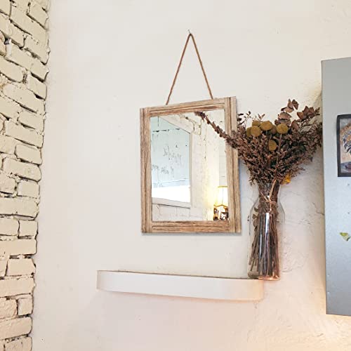AAZZKANG Rustic Mirror for Wall with Rectangle Wood Framed Decorative Hanging Mirrorrs for Bedroom Bathroom Living Room Dressing Room - color: Natural, size: 16"L x 12"W