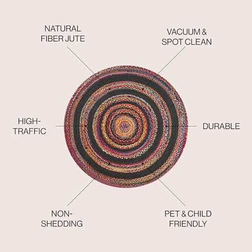 JONATHAN Y Abyss Braided Jute Red/Multi 5' Round Indoor Area Rug, Bohemian, Classic, Coastal, Easy-Cleaning for Living Room, Bedroom, Kitchen, Pet Friendly, Non-Shedding (RNF117A-5R) - color: Red, size: 5' (Round)