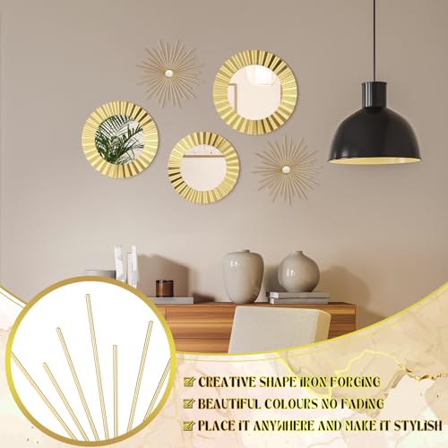 MorningRo 5 Pack Gold Metal Mirrors for Wall Gold Starburst Sunburst Wall Decor Set Metal Round Mirrors Decor Hanging Art Circle for Living Room Bathroom Bedroom Modern Decorative Gifts