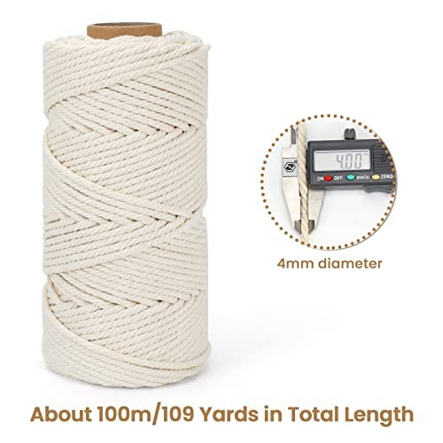 Macrame Cord 4mm x 109Yards (328Feet), Natural Cotton Macrame Rope - 4 Strands Twisted Macrame Cotton Cord for Wall Hanging, Plant Hangers, Crafts, Gift Wrapping and Wedding Decorations, Light Pink - color: Light Pink, size: 0.16 in x 109 yd
