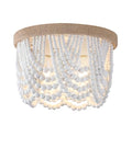 AMZASA White Boho Wood Beaded with Hemp Rope Flush Mount Ceiling Light Farmhouse Small Chandelier Light Fixture for Bedroom Hallway Entryway Closet Kitchen Dining Room Living Room Nursery - color: White
